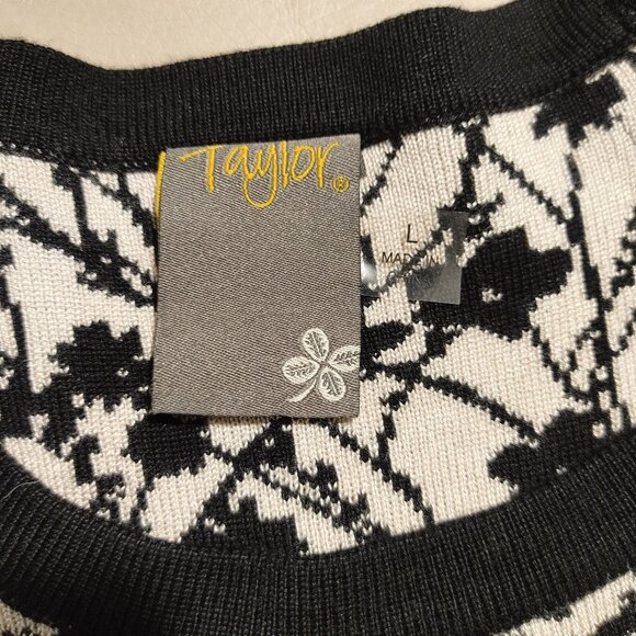 Taylor Size Large Womens Floral Print Black  White Dress Large Rayon Polyester - Picture 11 of 14